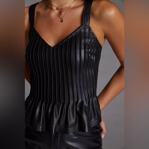 Anthropologie Let Me Be Faux Leather Pintucked Black Bustier Cami S NWT - Picture 2 of 15